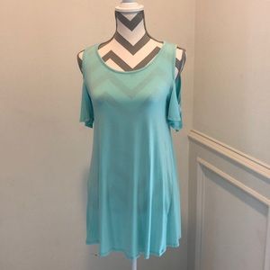 Reb & J. Women's Cold Shoulder Top Mint Aqua Green Short Sleeve Cutout Size S/M